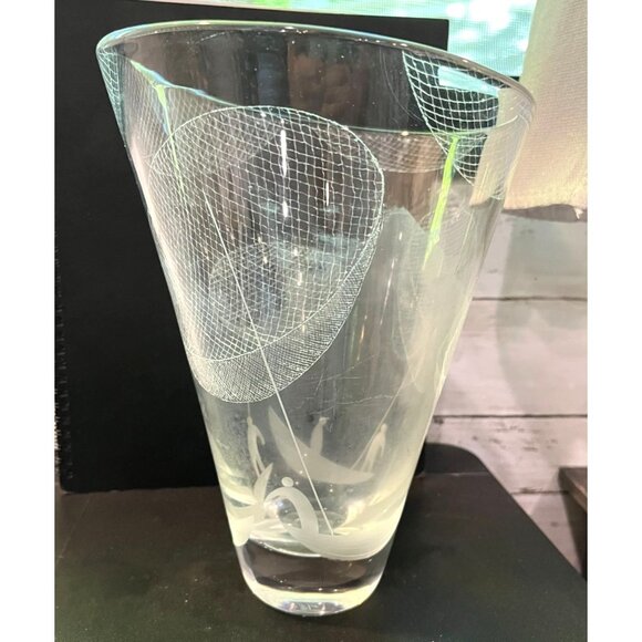 "Fisherman" Kosta Boda Swedish Handblown Crystal Etched Design Vickie Lindstrand
